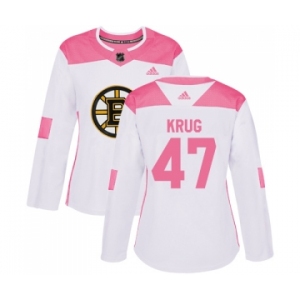 Women's Boston Bruins #47 Torey Krug Authentic White Pink Fashion Hockey Jersey