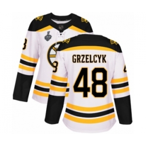 Women's Boston Bruins #48 Matt Grzelcyk Authentic White Away 2019 Stanley Cup Final Bound Hockey Jersey