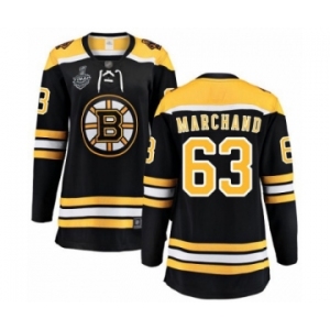 Women's Boston Bruins #63 Brad Marchand Authentic Black Home Fanatics Branded Breakaway 2019 Stanley Cup Final Bound Hockey Jersey