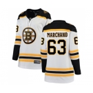 Women's Boston Bruins #63 Brad Marchand Authentic White Away Fanatics Branded Breakaway Hockey Jersey