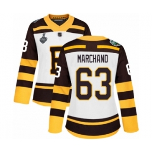 Women's Boston Bruins #63 Brad Marchand Authentic White Winter Classic 2019 Stanley Cup Final Bound Hockey Jersey