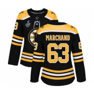 Women's Boston Bruins #63 Brad Marchand Premier Black Home 2019 Stanley Cup Final Bound Hockey Jersey