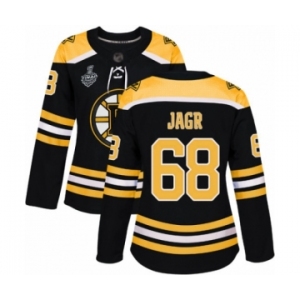 Women's Boston Bruins #68 Jaromir Jagr Authentic Black Home 2019 Stanley Cup Final Bound Hockey Jersey