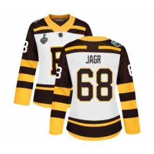 Women's Boston Bruins #68 Jaromir Jagr Authentic White Winter Classic 2019 Stanley Cup Final Bound Hockey Jersey