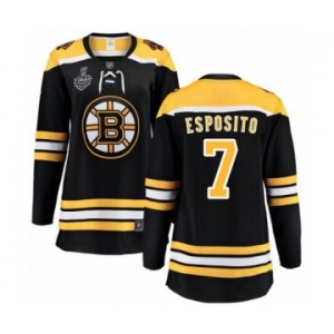 Women's Boston Bruins #7 Phil Esposito Authentic Black Home Fanatics Branded Breakaway 2019 Stanley Cup Final Bound Hockey Jersey