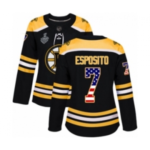 Women's Boston Bruins #7 Phil Esposito Authentic Black USA Flag Fashion 2019 Stanley Cup Final Bound Hockey Jersey