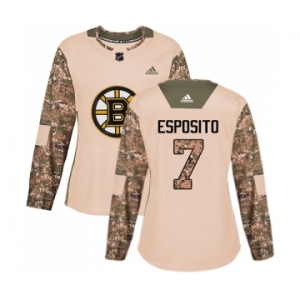 Women's Boston Bruins #7 Phil Esposito Authentic Camo Veterans Day Practice Hockey Jersey