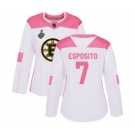 Women's Boston Bruins #7 Phil Esposito Authentic White Pink Fashion 2019 Stanley Cup Final Bound Hockey Jersey