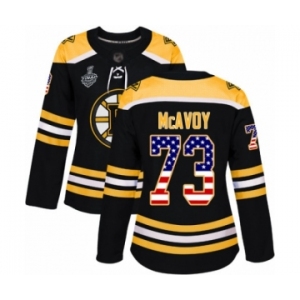 Women's Boston Bruins #73 Charlie McAvoy Authentic Black USA Flag Fashion 2019 Stanley Cup Final Bound Hockey Jersey