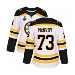 Women's Boston Bruins #73 Charlie McAvoy Authentic White Away 2019 Stanley Cup Final Bound Hockey Jersey