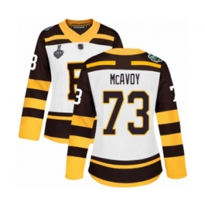 Women's Boston Bruins #73 Charlie McAvoy Authentic White Winter Classic 2019 Stanley Cup Final Bound Hockey Jersey