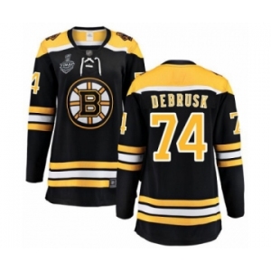 Women's Boston Bruins #74 Jake DeBrusk Authentic Black Home Fanatics Branded Breakaway 2019 Stanley Cup Final Bound Hockey Jersey