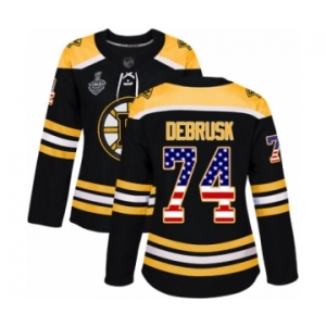 Women's Boston Bruins #74 Jake DeBrusk Authentic Black USA Flag Fashion 2019 Stanley Cup Final Bound Hockey Jersey