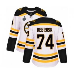 Women's Boston Bruins #74 Jake DeBrusk Authentic White Away 2019 Stanley Cup Final Bound Hockey Jersey