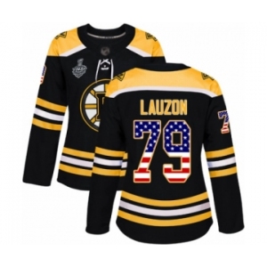 Women's Boston Bruins #79 Jeremy Lauzon Authentic Black USA Flag Fashion 2019 Stanley Cup Final Bound Hockey Jersey