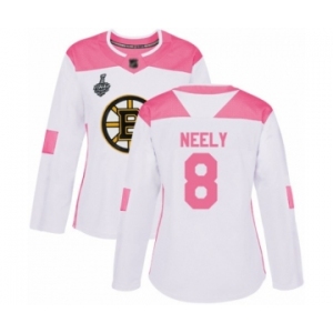 Women's Boston Bruins #8 Cam Neely Authentic White Pink Fashion 2019 Stanley Cup Final Bound Hockey Jersey