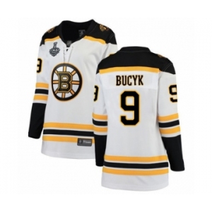 Women's Boston Bruins #9 Johnny Bucyk Authentic White Away Fanatics Branded Breakaway 2019 Stanley Cup Final Bound Hockey Jersey