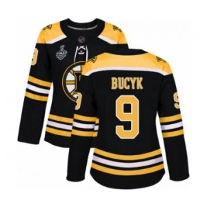 Women's Boston Bruins #9 Johnny Bucyk Premier Black Home 2019 Stanley Cup Final Bound Hockey Jersey