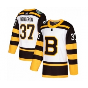 Youth Adidas Boston Bruins #37 Patrice Bergeron Authentic White 2019 Winter Classic NHL Jersey