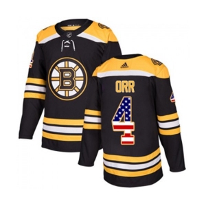 Youth Adidas Boston Bruins #4 Bobby Orr Authentic Black USA Flag Fashion NHL Jersey