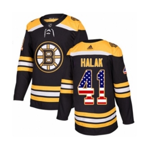 Youth Adidas Boston Bruins #41 Jaroslav Halak Authentic Black USA Flag Fashion NHL Jersey