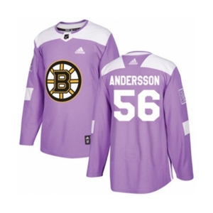 Youth Adidas Boston Bruins #56 Axel Andersson Authentic Purple Fights Cancer Practice NHL Jersey