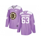 Youth Adidas Boston Bruins #63 Brad Marchand Purple Authentic Fights Cancer Stitched NHL Jersey