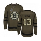 Youth Boston Bruins #13 Charlie Coyle Premier Green Salute to Service 2019 Stanley Cup Final Bound Hockey Jersey
