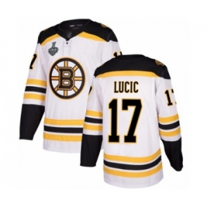 Youth Boston Bruins #17 Milan Lucic Authentic White Away 2019 Stanley Cup Final Bound Hockey Jersey
