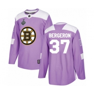 Youth Boston Bruins #37 Patrice Bergeron Authentic Purple Fights Cancer Practice 2019 Stanley Cup Final Bound Hockey Jersey