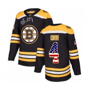 Youth Boston Bruins #4 Bobby Orr Authentic Black USA Flag Fashion 2019 Stanley Cup Final Bound Hockey Jersey