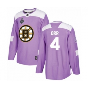 Youth Boston Bruins #4 Bobby Orr Authentic Purple Fights Cancer Practice 2019 Stanley Cup Final Bound Hockey Jersey