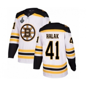Youth Boston Bruins #41 Jaroslav Halak Authentic White Away 2019 Stanley Cup Final Bound Hockey Jersey