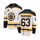 Youth Boston Bruins #63 Brad Marchand Authentic White Away Fanatics Branded Breakaway 2019 Stanley Cup Final Bound Hockey Jersey