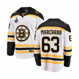 Youth Boston Bruins #63 Brad Marchand Authentic White Away Fanatics Branded Breakaway 2019 Stanley Cup Final Bound Hockey Jersey