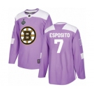 Youth Boston Bruins #7 Phil Esposito Authentic Purple Fights Cancer Practice 2019 Stanley Cup Final Bound Hockey Jersey