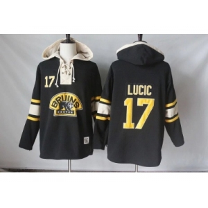 Men's Boston Bruins #17 Milan Lucic Black Sawyer Hooded Sweatshirt Stitched NHL Jersey