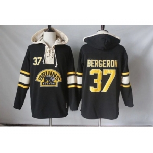 Men's Boston Bruins #37 Patrice Bergeron Black Sawyer Hooded Sweatshirt Stitched NHL Jersey
