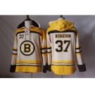 Men's Boston Bruins #37 Patrice Bergeron Cream Sawyer Hooded Sweatshirt Stitched NHL Jersey