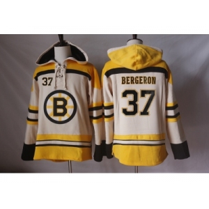 Men's Boston Bruins #37 Patrice Bergeron Cream Sawyer Hooded Sweatshirt Stitched NHL Jersey
