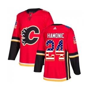 Calgary Flames #24 Travis Hamonic Authentic Red USA Flag Fashion Hockey Jersey