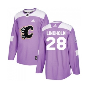 Calgary Flames #28 Elias Lindholm Authentic Purple Fights Cancer Practice Hockey Jersey