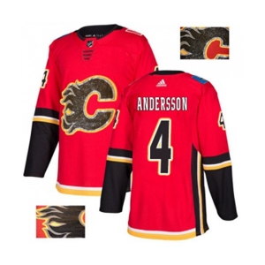 Calgary Flames #4 Rasmus Andersson Authentic Red Fashion Gold Hockey Jersey