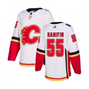 Calgary Flames #55 Noah Hanifin Authentic White Away Hockey Jersey