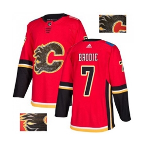 Calgary Flames #7 TJ Brodie Authentic Red Fashion Gold Hockey Jersey
