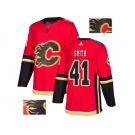 Men Adidas Calgary Flames #41 Mike Smith Red Home Authentic Fashion Gold Stitched NHL Jersey