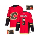 Men Adidas Calgary Flames #5 Mark Giordano Red Home Authentic Fashion Gold Stitched NHL Jersey