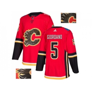 Men Adidas Calgary Flames #5 Mark Giordano Red Home Authentic Fashion Gold Stitched NHL Jersey