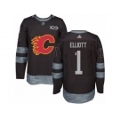 Men's Adidas Calgary Flames #1 Brian Elliott Authentic Black 1917-2017 100th Anniversary NHL Jersey