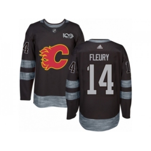 Men's Adidas Calgary Flames #14 Theoren Fleury Authentic Black 1917-2017 100th Anniversary NHL Jersey